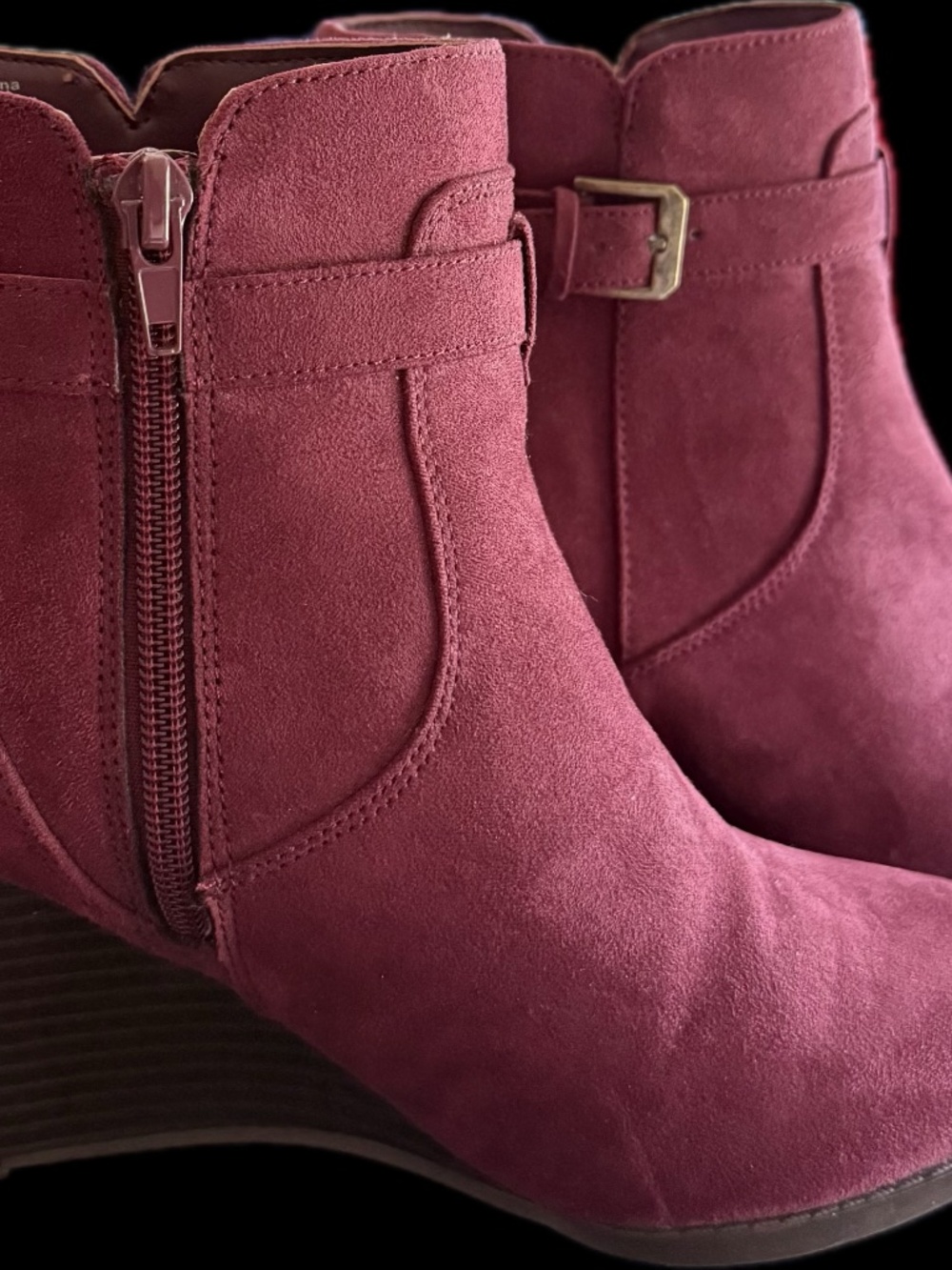 Burgundy suede wedge booties size 8W